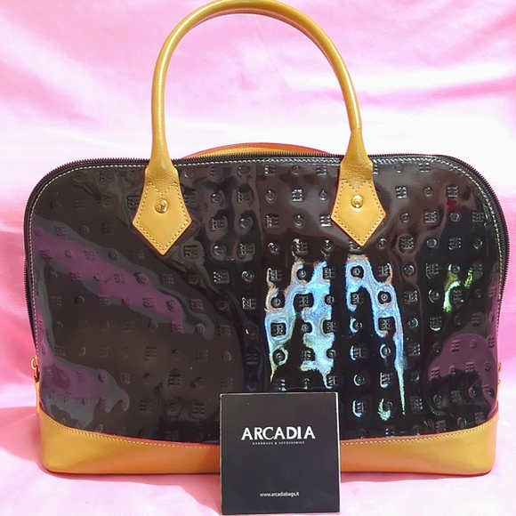 Black Patent Leather Handbag, Arcadia - Made in Italy. - Picture 1 of 16
